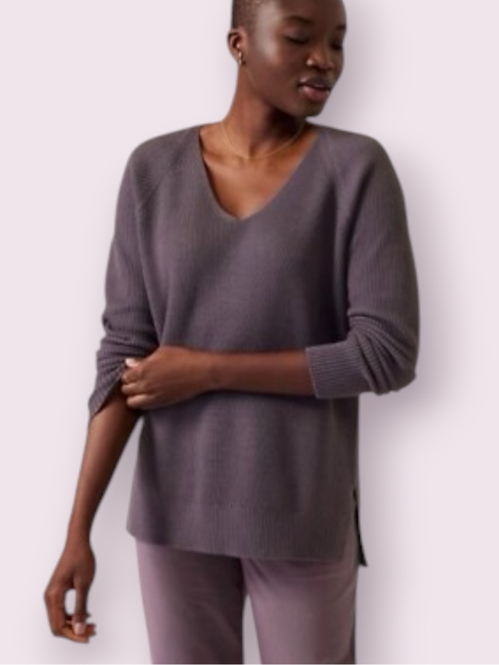 Athleta Hanover Refined V-Neck Sweater Gray Oversized XS